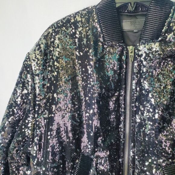 Blank NYC Black Sequin Bomber Jacket Quilted Lining Size Small - Picture 4 of 8